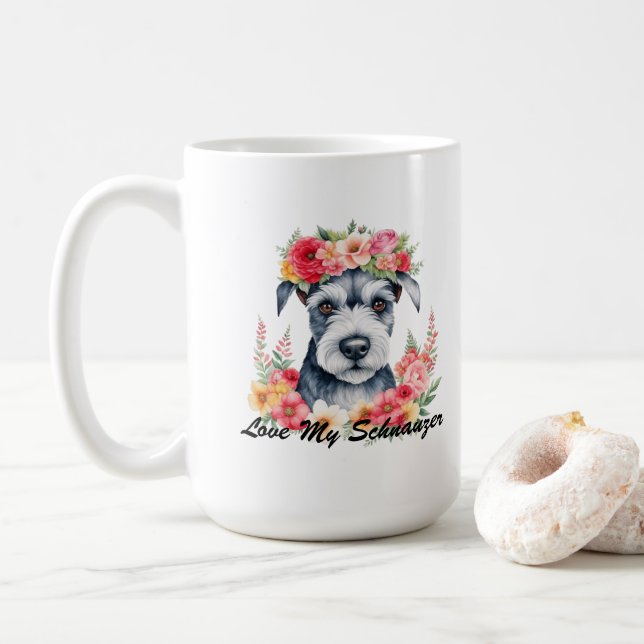 Mug J'adore Mon Schnauzer Floral (Avec donut)