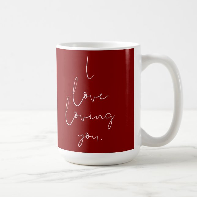 Mug "J'adore t'aimer" Manuscrit Blanc sur Rouge (Droite)