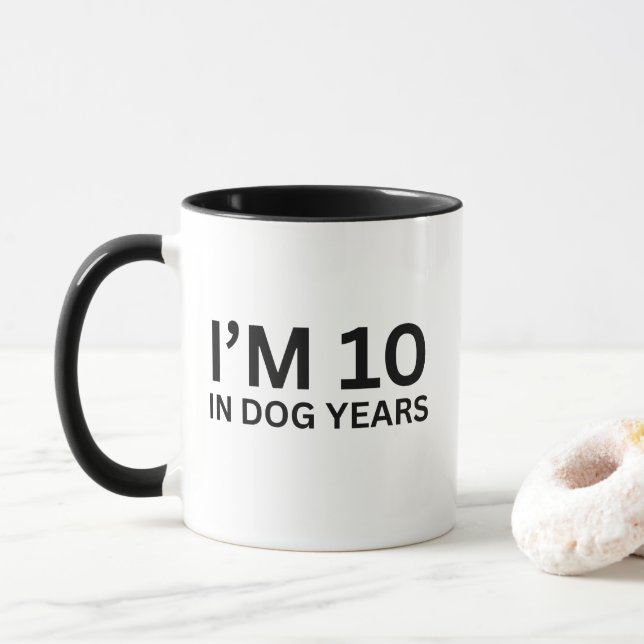 Mug J'ai 10 ans en chien 70e anniversaire (Avec donut)