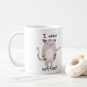 Mug J'ai besoin de café Cute Lazy Chat