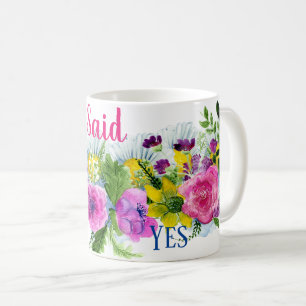 Mug J'ai dit oui Aquarelle florale rose et violet