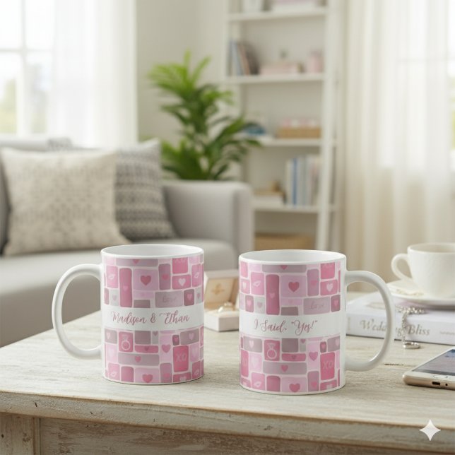 Mug J'ai dit oui écriture moderne rose engagement (Créateur téléchargé)