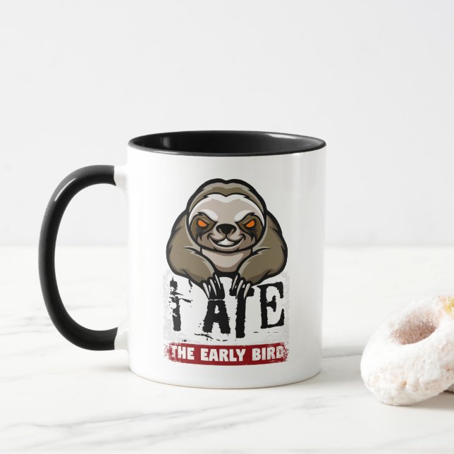 Mug J'ai mangé l'oiseau tôt. Paresse grincheuse, entai (Avec donut)