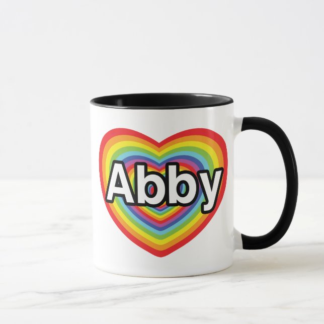Mug J'aime Abby, coeur d'arc-en-ciel (Droite)