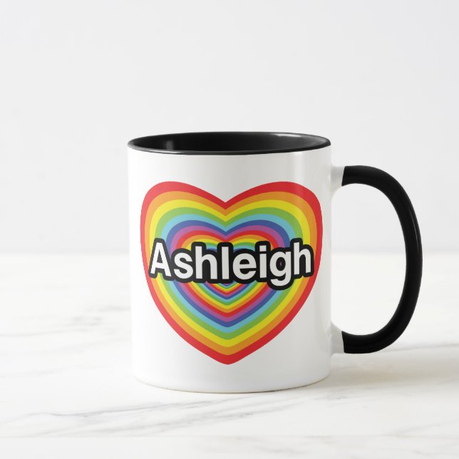 Mug J'aime Ashleigh, coeur d'arc-en-ciel (Droite)