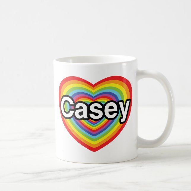 Mug J'aime Casey : coeur arc-en-ciel (Droite)