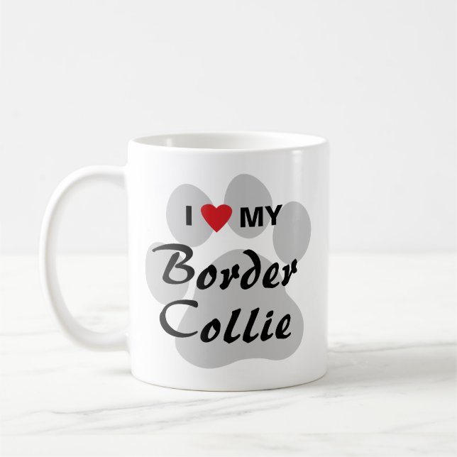 Mug J'aime (coeur) mon border collie Pawprint (Gauche)