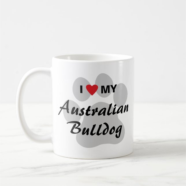 Mug J'aime (coeur) mon bouledogue australien (Gauche)