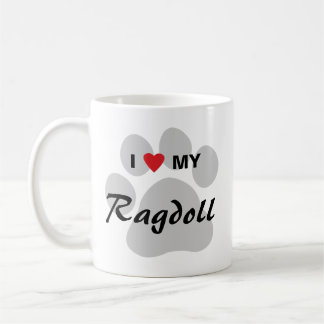 Mug J'aime (coeur) mon chat Pawprint de Ragdoll