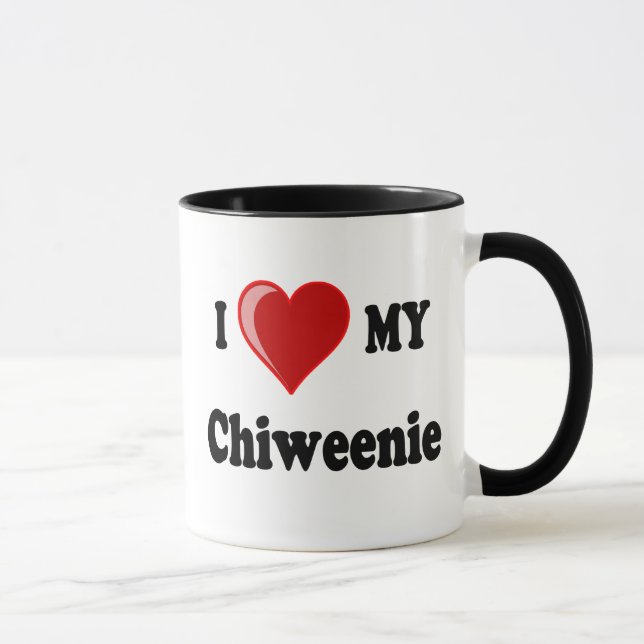 Mug J'aime (coeur) mon chien de Chiweenie (Droite)