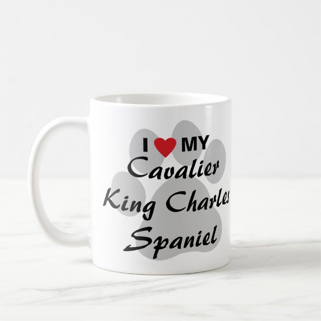 Mug J'aime (coeur) mon épagneul cavalier du Roi (Gauche)