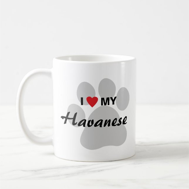 Mug J'aime (coeur) mon Havanese Pawprint (Gauche)