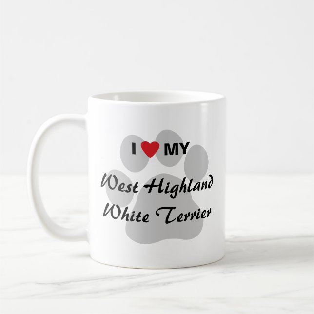 Mug J'aime (coeur) Westie Pawprint (Gauche)