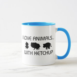Mug J'aime des animaux avec le ketchup