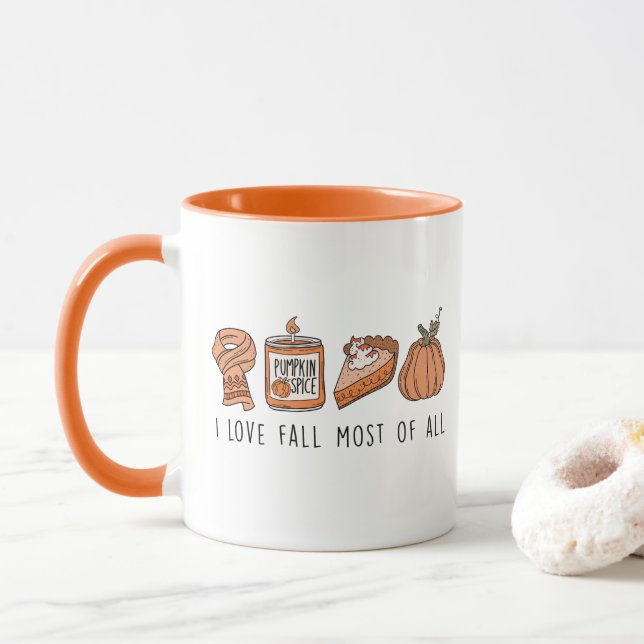 Mug J'Aime La Chute Surtout, Retro Fall Doodle (Avec donut)