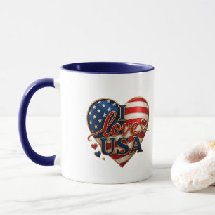 Mug J'aime le cœur patriotique du drapeau américain US