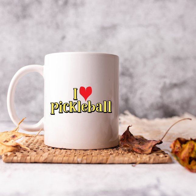 Mug J'aime le pickleball Texte sur Jaune avec Coeur Ro (Créateur téléchargé)