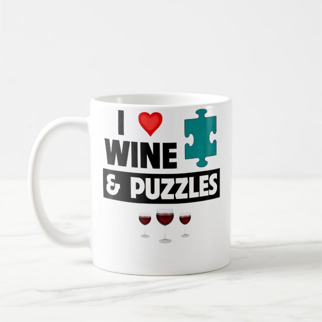 Mug J'aime le vin et les puzzles jeu amusant de boisso (Gauche)