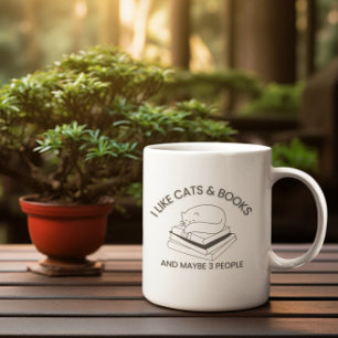 Mug J'aime les chats et les livres et peut-être 3 pers