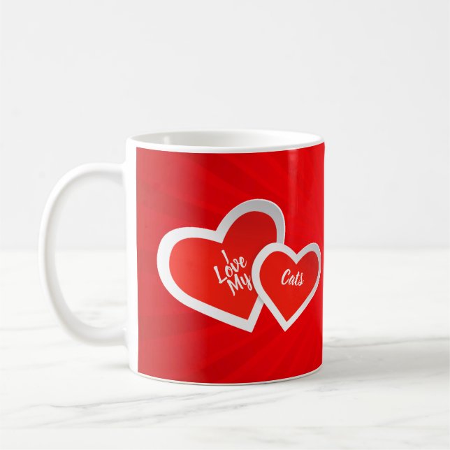 Mug "J'aime" les coeurs rouges et blancs, mignons. (Gauche)