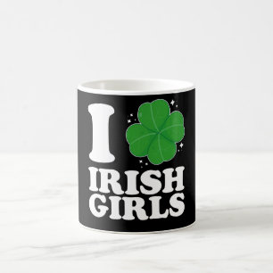 Mug J'aime les filles irlandaises Shamrock Heart St Pa
