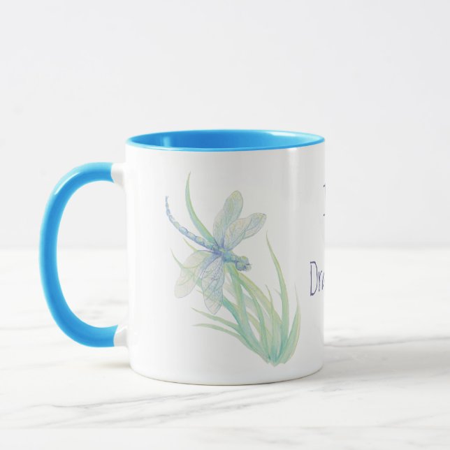Mug J'aime les libellules en bleu et vert (Gauche)