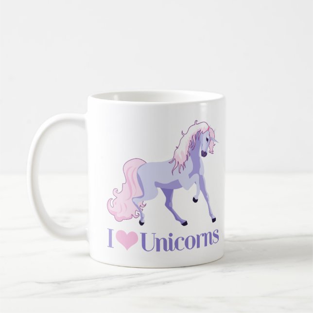 Mug J'Aime Les Unicornes Filles Mignonnes (Gauche)