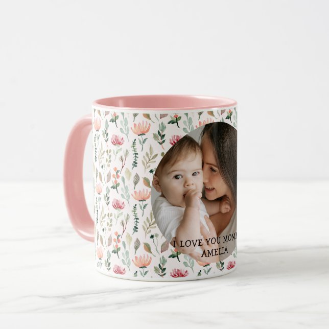 Mug J'aime ma Maman Verdure Floral Mère Bébé Photo  (Devant gauche)