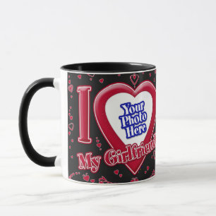 Mug J'aime ma petite amie Photo Cœurs rouges Noir