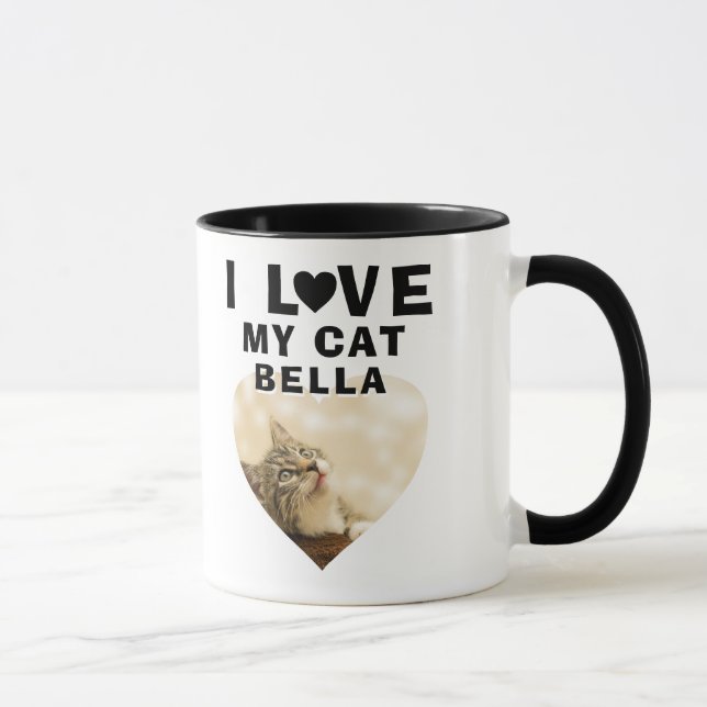 Mug J'aime ma Photo de Chat Cœur Nom de Chat (Droite)