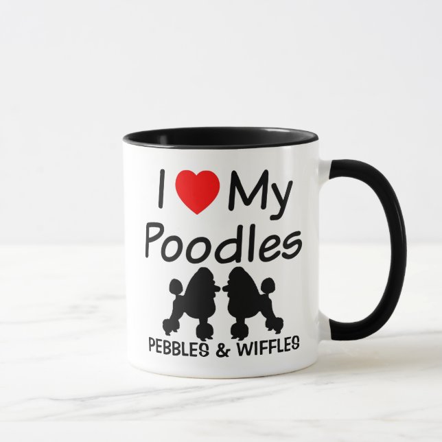 Mug J'Aime Mes Deux Chiens De Poodle (Droite)