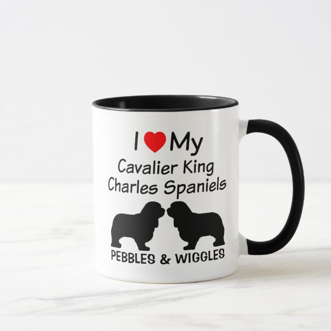 Mug J'Aime Mes Deux Chiens Espagnols Cavalier Roi Char (Droite)