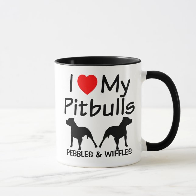 Mug J'Aime Mes DEUX Pitbull Dogs (Droite)