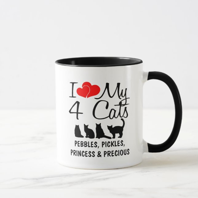 Mug J'aime mes quatre chats (Droite)