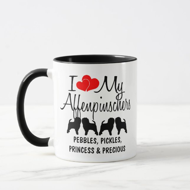 Mug J'aime mes quatre chiens d'Affenpinscher (Gauche)