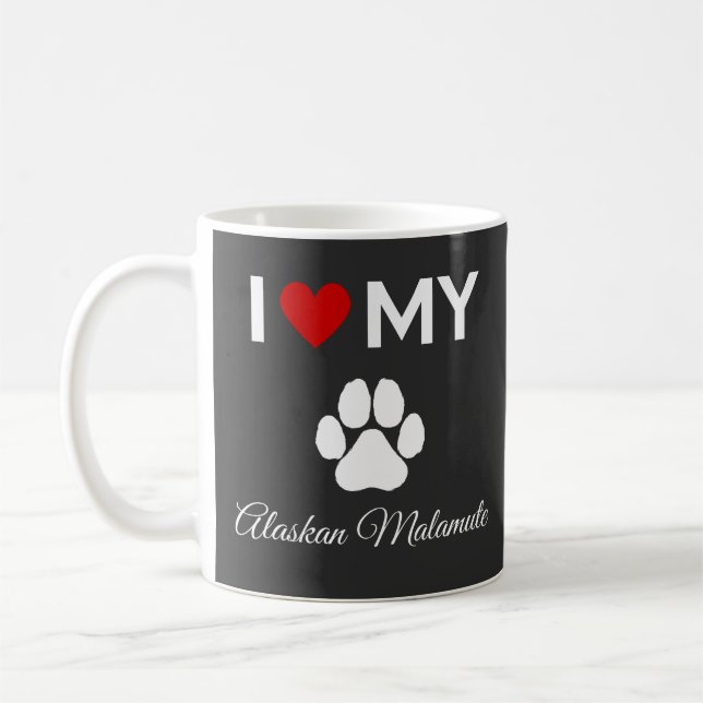Mug J'aime mon Alaskan Malamute chien texte personnali (Gauche)