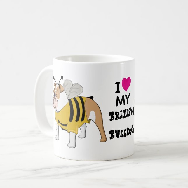 Mug J'Aime Mon Bitish Bulldog Custom Cartoon Dog Bee (Devant gauche)