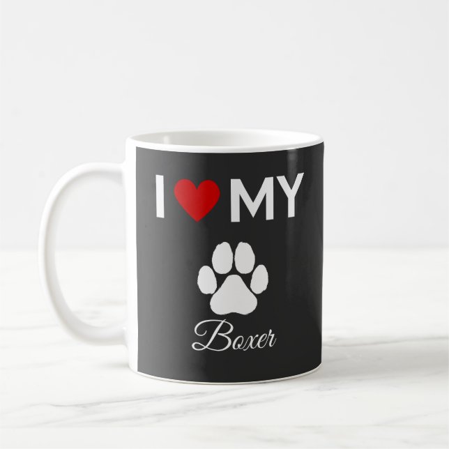 Mug J'aime mon Boxer chien nom personnalisé (Gauche)