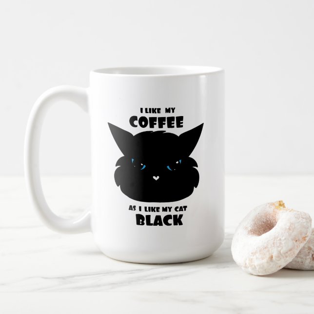 Mug J'aime mon café noir et mon chat noir (Avec donut)