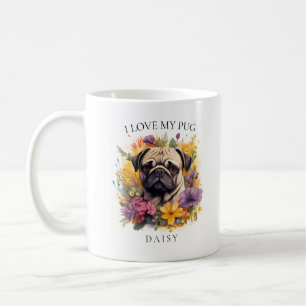 Mug J'Aime Mon Carlin Portrait Floral Chien