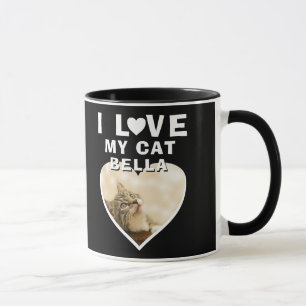 Mug J'aime mon chat Coeur Photo Nom du chat Noir