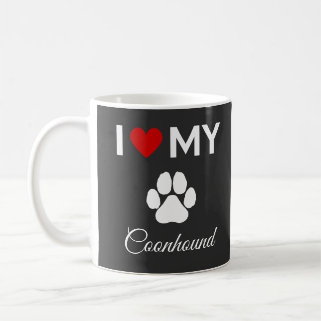 Mug J'aime mon chien Coonhound texte personnalisé (Gauche)