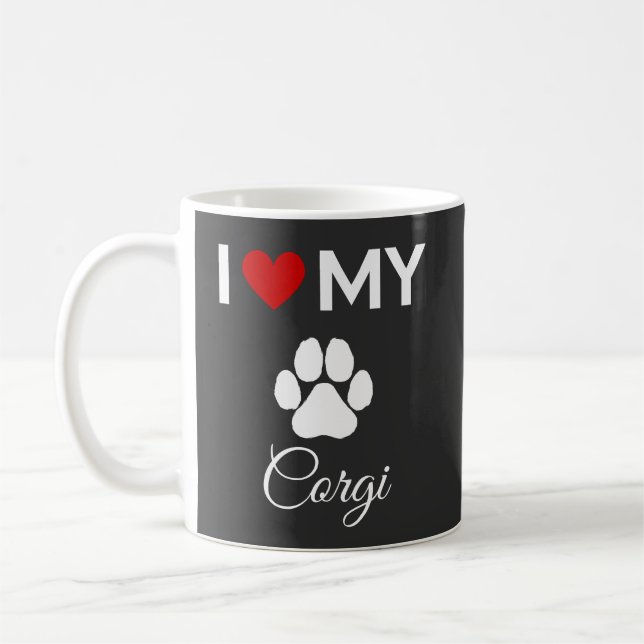 Mug J'aime mon chien Corgi texte personnalisé (Gauche)