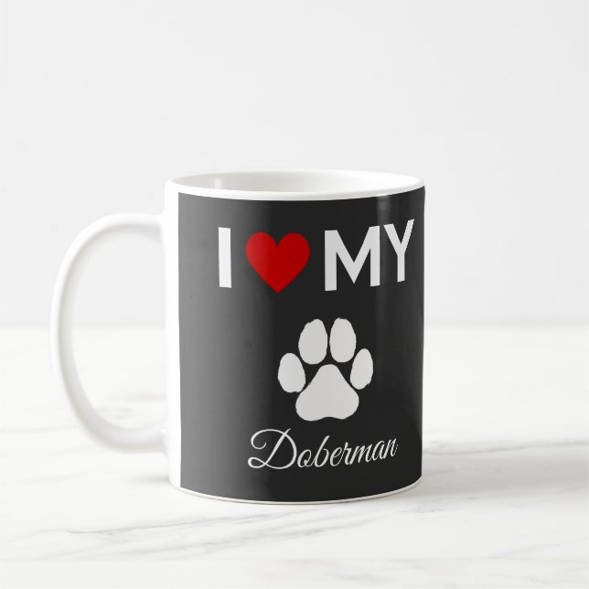 Mug J'aime mon chien Doberman texte personnalisé (Gauche)