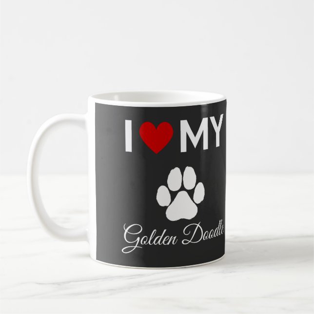 Mug J'aime mon chien Doodle doré texte personnalisé (Gauche)