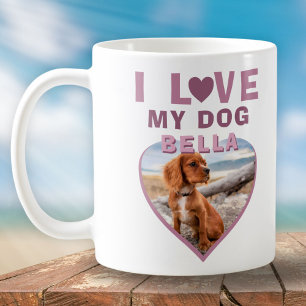 Mug J'aime mon chien Photo Cœur Rose Nom de Chien