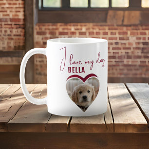 Mug J'aime mon chien Photo Nom de l'animal Cœur Rouge 