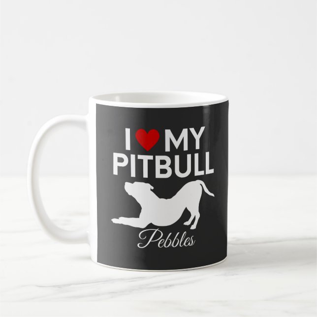 Mug J'aime mon chien pitbull nom personnalisé texte (Gauche)