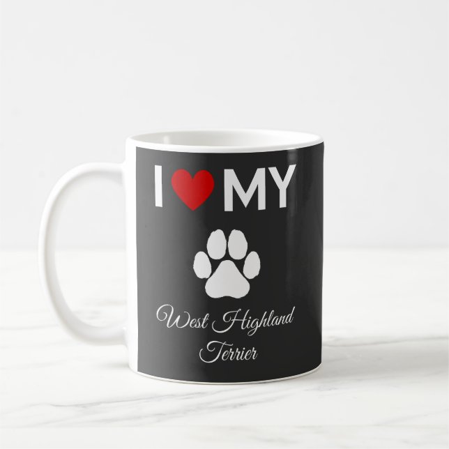 Mug J'aime mon chien West Highland Terrier texte perso (Gauche)