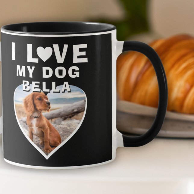 Mug J'aime mon Coeur de Chien Photo Nom du Chien Noir (Créateur téléchargé)